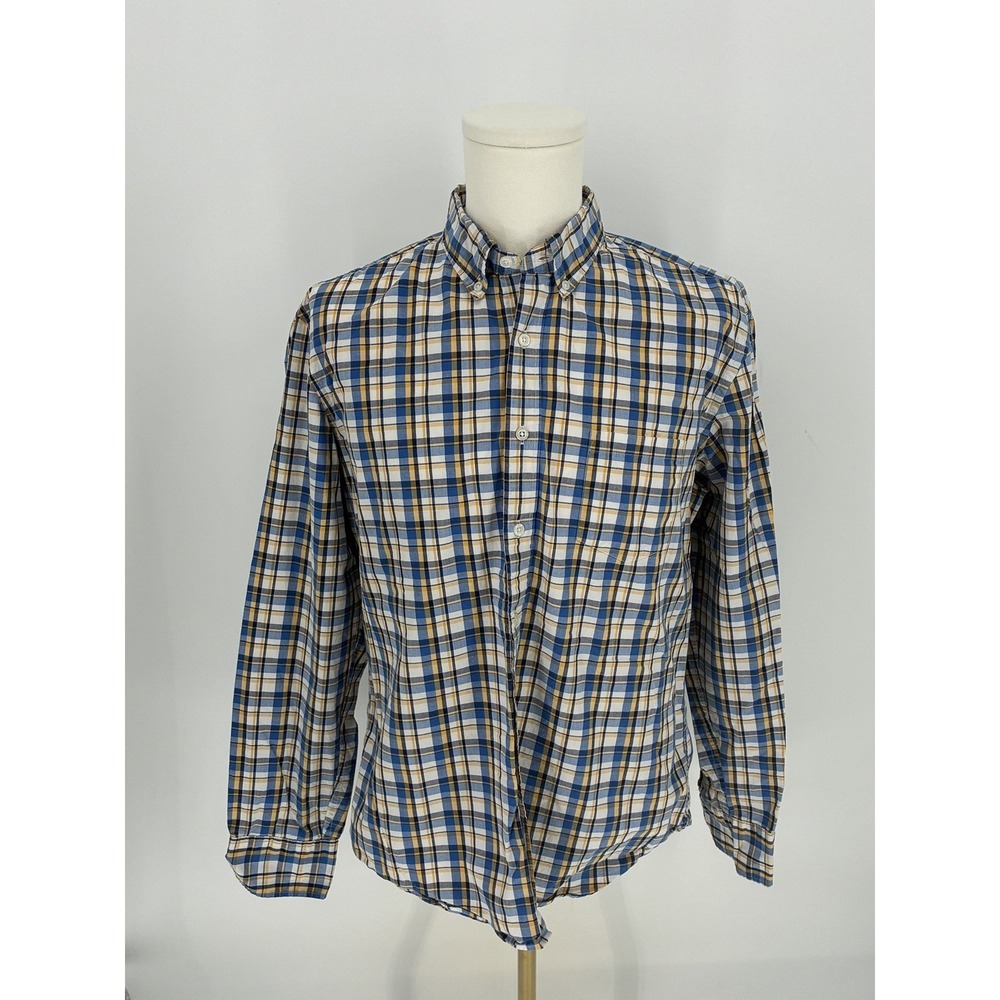 J.Crew Men's XL Flex Washed Slim Blue Yellow Plaid Button Down Shirt Stretch